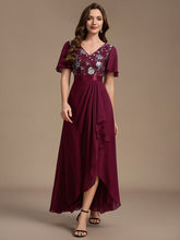 Load image into Gallery viewer, Burgundy | Sequined Ruffle Sleeve Chiffon Mother of the Bride Dress-Burgundy