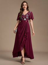 Load image into Gallery viewer, Burgundy | Sequined Ruffle Sleeve Chiffon Mother of the Bride Dress-Burgundy