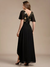 Load image into Gallery viewer, Black Gold | Sequined Ruffle Sleeve Chiffon Mother of the Bride Dress-Black Gold