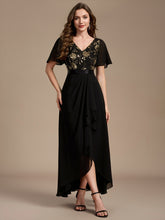 Load image into Gallery viewer, Black Gold | Sequined Ruffle Sleeve Chiffon Mother of the Bride Dress-Black Gold