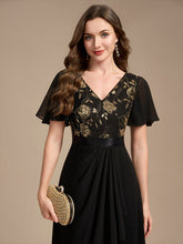 Load image into Gallery viewer, Black Gold | Sequined Ruffle Sleeve Chiffon Mother of the Bride Dress-Black Gold