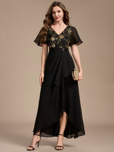 Load image into Gallery viewer, Black Gold | Sequined Ruffle Sleeve Chiffon Mother of the Bride Dress-Black Gold
