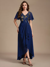Load image into Gallery viewer, Navy Blue | Sequined Ruffle Sleeve Chiffon Mother of the Bride Dress-Navy Blue