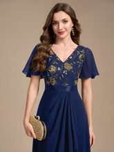 Load image into Gallery viewer, Navy Blue | Sequined Ruffle Sleeve Chiffon Mother of the Bride Dress-Navy Blue