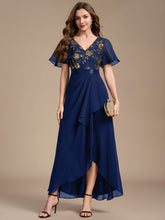 Load image into Gallery viewer, Navy Blue | Sequined Ruffle Sleeve Chiffon Mother of the Bride Dress-Navy Blue