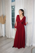 Load image into Gallery viewer, Color=Burgundy | Floor Length Long Lantern Sleeves Wholesale Formal Dresses-Burgundy 2