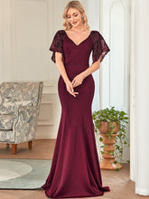 Load image into Gallery viewer, Color=Burgundy | Sexy Maxi V Neck Wholesale Party Dress With Flare Sleeves-Burgundy 1