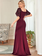 Load image into Gallery viewer, Color=Burgundy | Sexy Maxi V Neck Wholesale Party Dress With Flare Sleeves-Burgundy 2