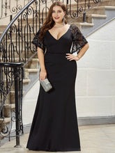 Load image into Gallery viewer, Color=Black | Sexy Maxi V Neck Wholesale Party Dress With Flare Sleeves-Black 5