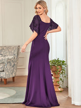 Load image into Gallery viewer, Color=Dark Purple | Sexy Maxi Long Deep V Neck Wholesale Party Dress With Flare Sleeves-Dark Purple 2