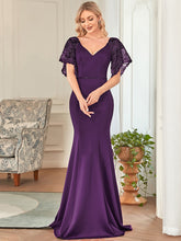 Load image into Gallery viewer, Color=Dark Purple | Sexy Maxi Long Deep V Neck Wholesale Party Dress With Flare Sleeves-Dark Purple 3