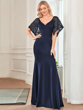 Load image into Gallery viewer, Color=Navy Blue | Sexy Maxi V Neck Wholesale Party Dress With Flare Sleeves-Navy Blue 1