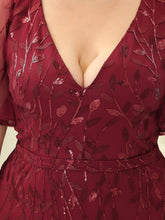 Load image into Gallery viewer, Color=Burgundy | Fashion Plus Size V Neck Mermaid Wholesale Sequin &amp; Tulle Dress-Burgundy 5