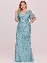 Load image into Gallery viewer, Color=Light teal | Fashion Plus Size V Neck Mermaid Wholesale Sequin &amp; Tulle Dress-Light teal 9