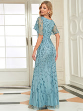 Load image into Gallery viewer, Color=Dusty blue | Gorgeous V Neck Leaf-Sequined Fishtail Wholesale Party Dress-Dusty blue 2