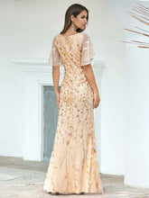 Load image into Gallery viewer, Color=Gold | Gorgeous V Neck Leaf-Sequined Fishtail Wholesale Party Dress-Gold 2