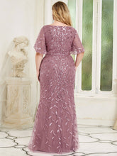 Load image into Gallery viewer, Color=Orchid | Fashion Plus Size V Neck Mermaid Wholesale Sequin &amp; Tulle Dress-Orchid 4