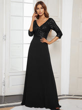 Load image into Gallery viewer, Sexy V Neck A-Line Sequin Wholesale Evening Dresses With 3/4 Sleeve