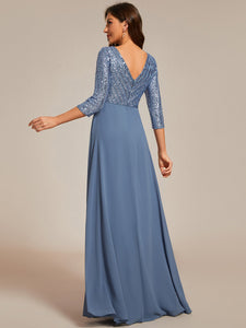 Sexy V Neck A-Line Sequin Wholesale Evening Dresses With 3/4 Sleeve