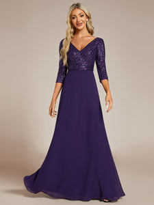 Sexy V Neck A-Line Sequin Wholesale Evening Dresses With 3/4 Sleeve