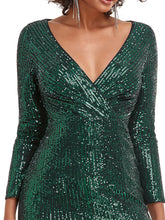 Load image into Gallery viewer, Color=Dark Green | Long Sleeve Shiny Prom Dresses With Side Split Ep00824-Dark Green 9