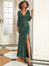 Load image into Gallery viewer, Color=Dark Green | Long Sleeve Shiny Prom Dresses With Side Split Ep00824-Dark Green 8