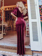 Load image into Gallery viewer, Color=Burgundy | Elegant Double V Neck Velvet Party Dress-Burgundy 2