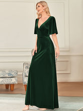 Load image into Gallery viewer, Color=Dark Green | Elegant Double V Neck Velvet Party Dress-Dark Green 3