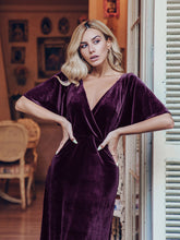 Load image into Gallery viewer, Color=Dark Purple | Elegant Double V Neck Velvet Party Dress-Dark Purple 4