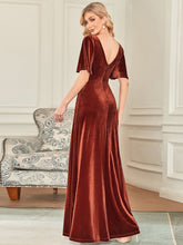 Load image into Gallery viewer, Color=Brick Red | Elegant Double V Neck Velvet Party Dress-Brick Red 2