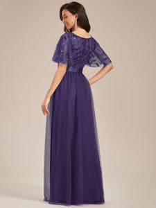 Sequin Print Floor-length Evening Dresses with Cap Sleeve