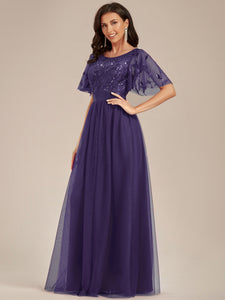 Sequin Print Floor-length Evening Dresses with Cap Sleeve