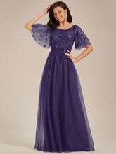 Load image into Gallery viewer, Sequin Print Floor-length Evening Dresses with Cap Sleeve