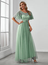 Load image into Gallery viewer, Sequin Print Floor-length Evening Dresses with Cap Sleeve