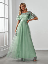 Load image into Gallery viewer, Sequin Print Floor-length Evening Dresses with Cap Sleeve