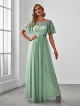 Load image into Gallery viewer, Sequin Print Floor-length Evening Dresses with Cap Sleeve