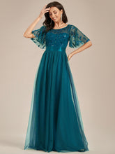 Load image into Gallery viewer, Sequin Print Floor-length Evening Dresses with Cap Sleeve