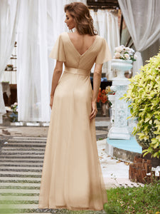 Color=Charcoal | Women's V-Neck A-Line Floor-Length Wholesale Bridesmaid Dresses-Charcoal 48