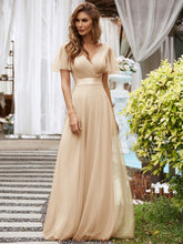 Load image into Gallery viewer, Color=Charcoal | Women&#39;s V-Neck A-Line Floor-Length Wholesale Bridesmaid Dresses-Charcoal 50