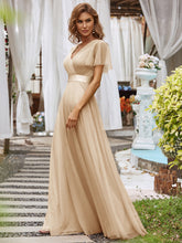 Load image into Gallery viewer, Color=Charcoal | Women&#39;s V-Neck A-Line Floor-Length Wholesale Bridesmaid Dresses-Charcoal 47