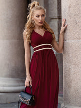 Load image into Gallery viewer, Color=Burgundy | Sleeveless Floor Length V Neck Wholesale Bridesmaid dresses-Burgundy 4