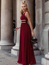 Load image into Gallery viewer, Color=Burgundy | Sleeveless Floor Length V Neck Wholesale Bridesmaid dresses-Burgundy 3