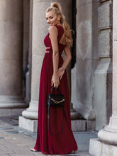 Load image into Gallery viewer, Color=Burgundy | Sleeveless Floor Length V Neck Wholesale Bridesmaid dresses-Burgundy 2