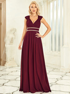 Color=Burgundy | Sleeveless Floor Length V Neck Wholesale Bridesmaid dresses-Burgundy 5