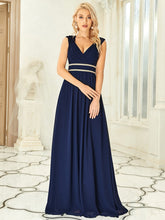 Load image into Gallery viewer, Color=Navy Blue | Sleeveless Floor Length V Neck Wholesale Bridesmaid dresses-Navy Blue 1