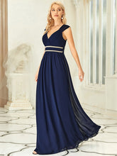 Load image into Gallery viewer, Color=Navy Blue | Sleeveless Floor Length V Neck Wholesale Bridesmaid dresses-Navy Blue 3