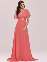 Load image into Gallery viewer, Simple Empire Waist Flowing Sleeves Evening Dress #Coral