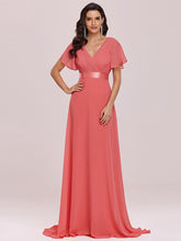 Load image into Gallery viewer, Simple Empire Waist Flowing Sleeves Evening Dress #Coral