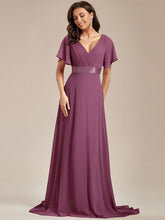 Load image into Gallery viewer, Simple Empire Waist Flowing Sleeves Evening Dress #Damson