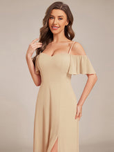 Load image into Gallery viewer, Wholesale High Split Chiffon Bridesmaid Dress With Spaghetti Straps